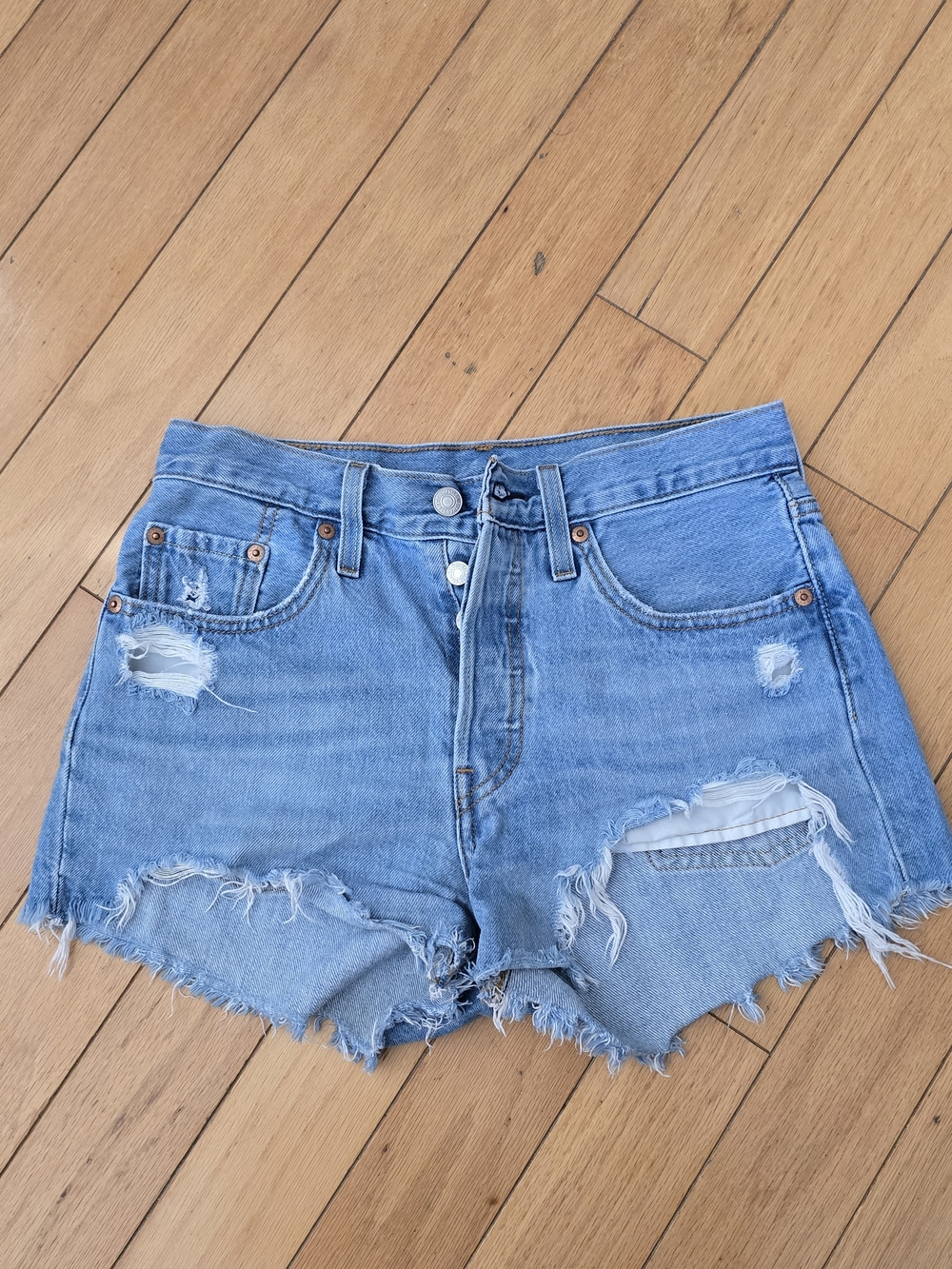 Levi's Light Blue Distressed High-Rise Jean Shorts